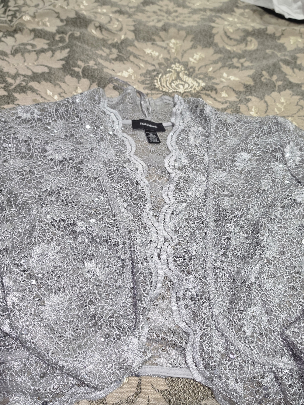 R& M Richards,Silver Lace Sequin Evening Cardigan.